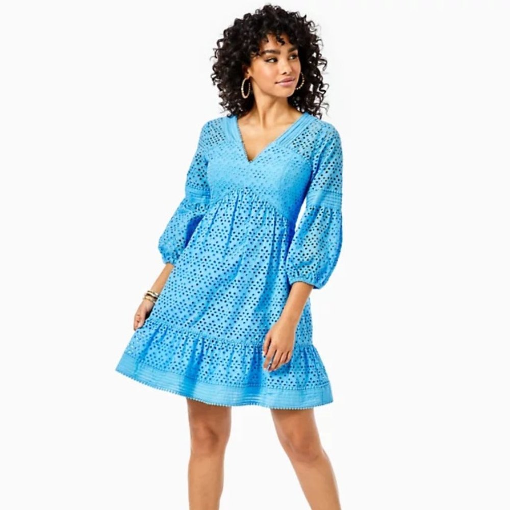 Lilly Pulitzer Lucinda Dress Tideline Eyelet Blue
